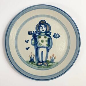 MA Hadley Pottery Plate Farmer Rake Country Dinner Plate 11" Cottagecore Vtg